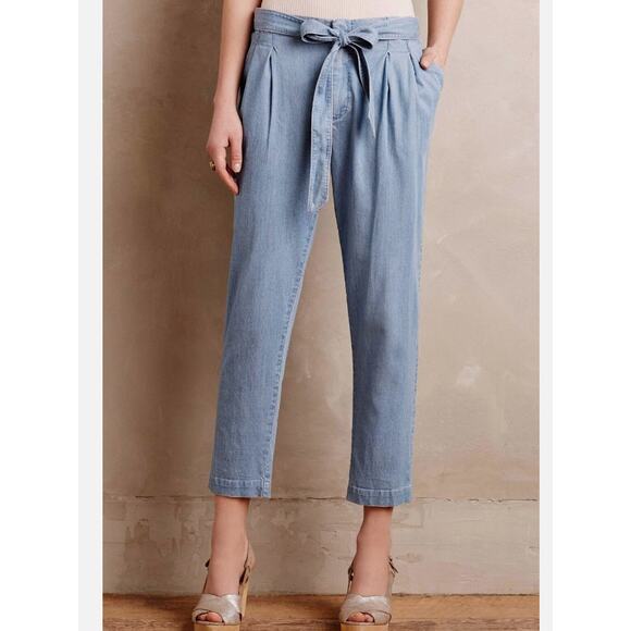 New Anthropologie Cartonnier Chambray Paperbag Trousers with Tie Waist Small - Picture 7 of 13